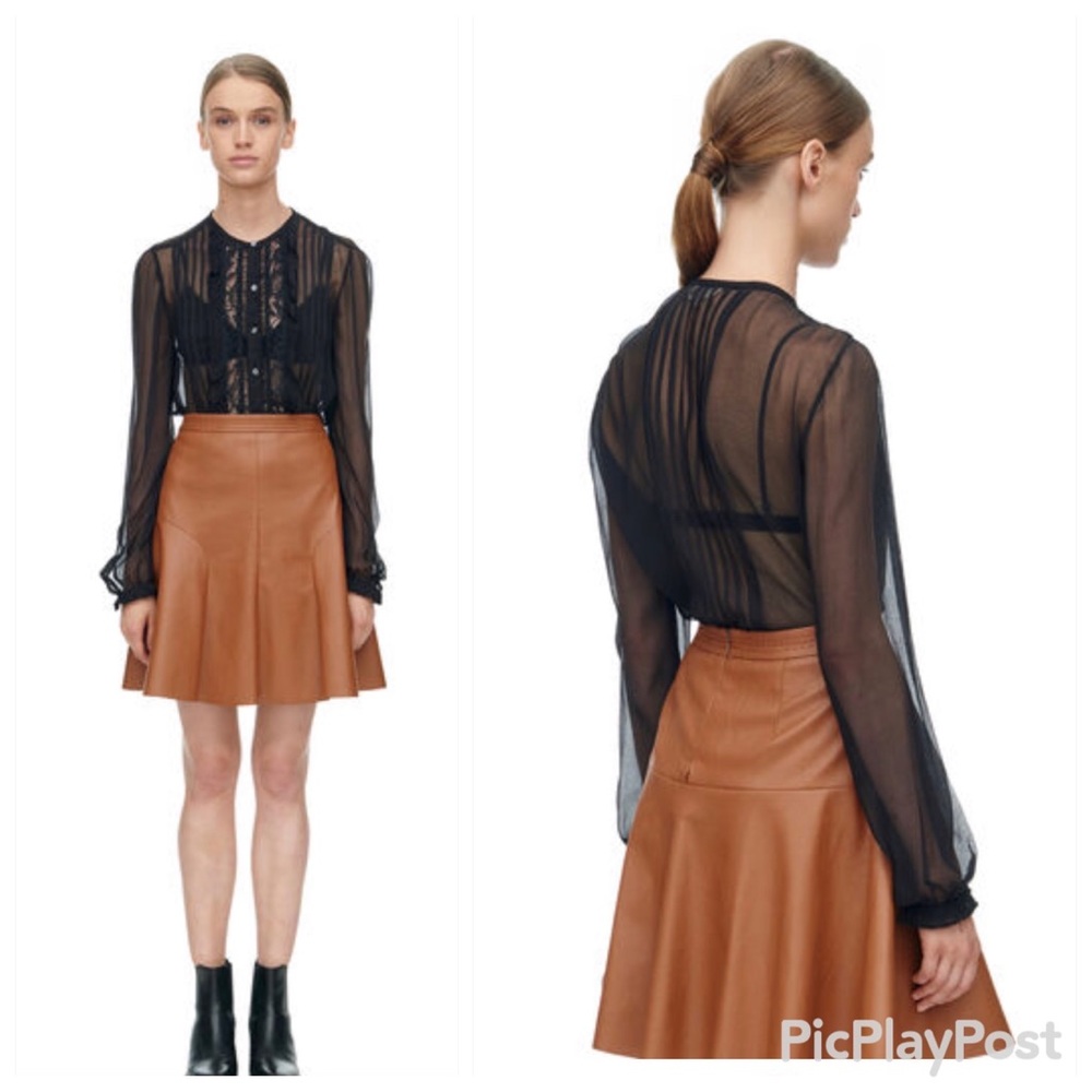 Rebecca Taylor Long Sleeve Silk and Lace Top Long Sleeve Sheer Victorian Sz 0 - Picture 9 of 16